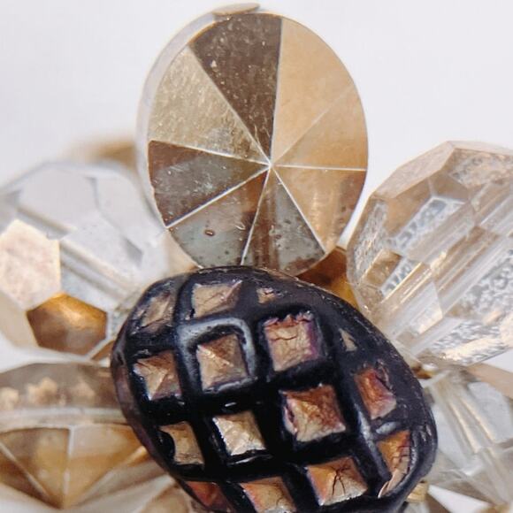 VTG Signed Vendome Mid Century Gold Tone Glass Bead Clip On Earrings 50s Cluster - Picture 4 of 10